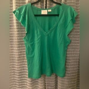 Anthropologie Maeve Green Flutter Sleeve Top